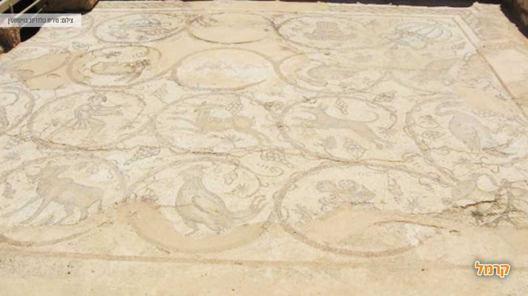 חיות חרוטות על מרצפות עתיקות