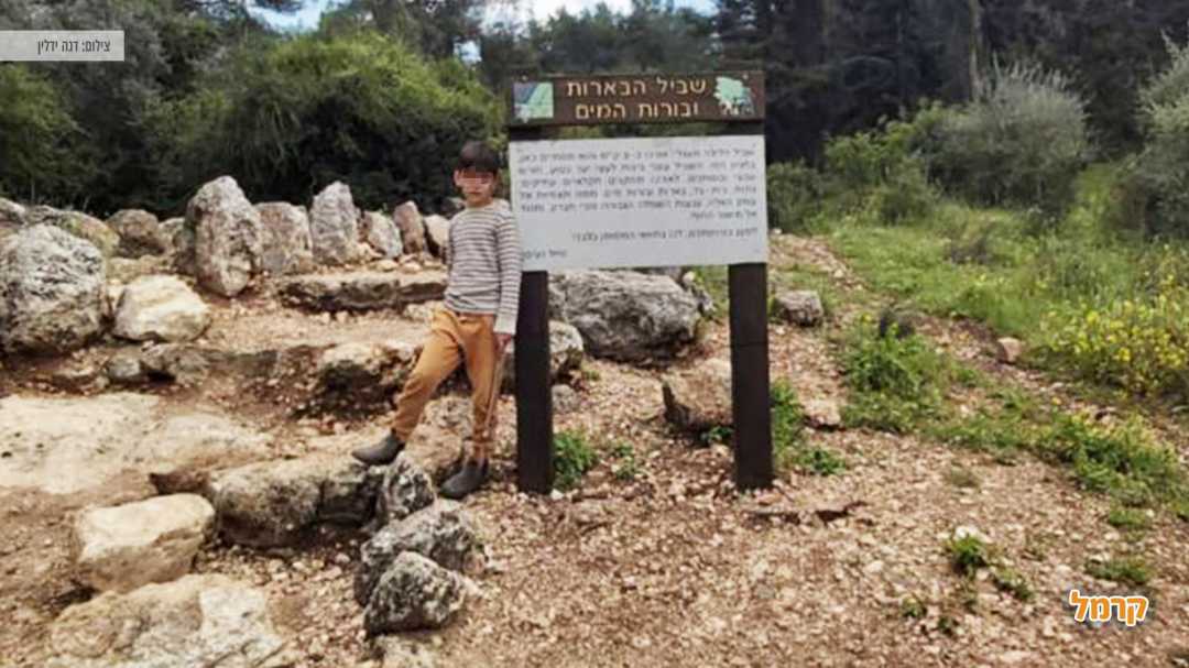 ילד ליד שלט המסביר על פארק בריטניה