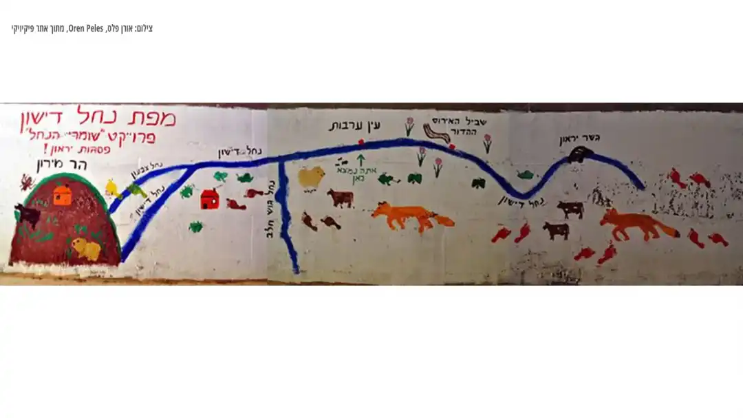 מפת נחל דישון מצויירת מתחת לגשר בכביש 899