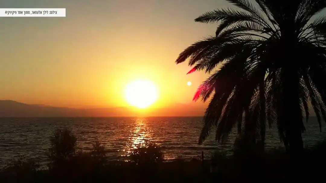 החוף בעין גב בשקיעה